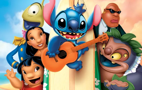 Wallpaper Guitar Surfing Cartoon Cartoon Lilo And Stitch Lilo And