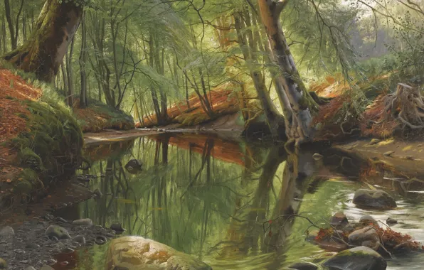 Wallpaper Danish Painter 1895 Forest Stream Peter Merk Of Menstad