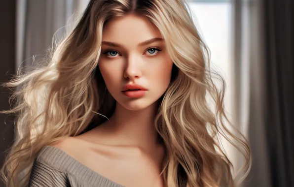 Wallpaper Look Girl Portrait Blonde AI Art Neural Network For