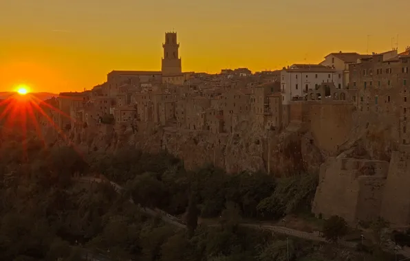 Wallpaper Sunset Tower Home Italy Tuscany Pitigliano For Mobile