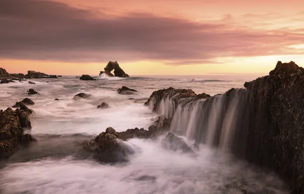 Wallpaper Sea Wave The Sky Clouds Sunset Stones Rocks Shore