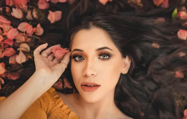 Wallpaper look model petals brunette for mobile and desktop section девушки resolution