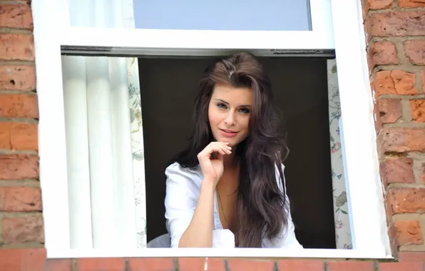 Wallpaper Smile Brunette Window For Mobile And Desktop Section