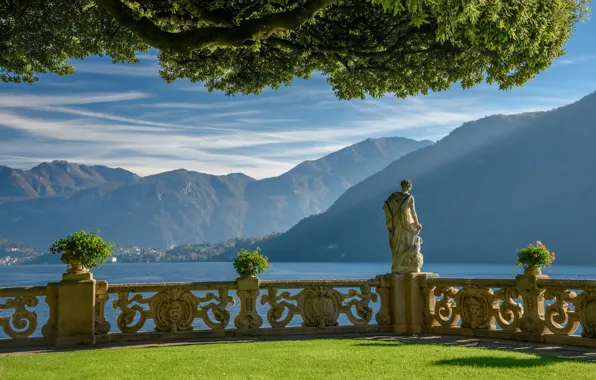 Wallpaper Italy Statue Lake Como Villa Del Balbianello For Mobile