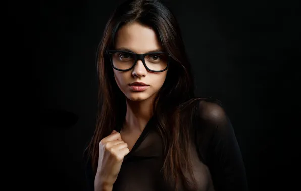 Wallpaper Look Face Model Brunette Glasses Beautiful Glasses