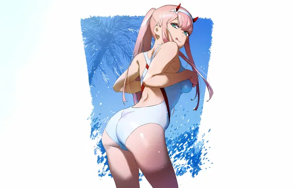 Wallpaper Girl Sexy Ass Pink Hair Horns Green Eyes Long Hair