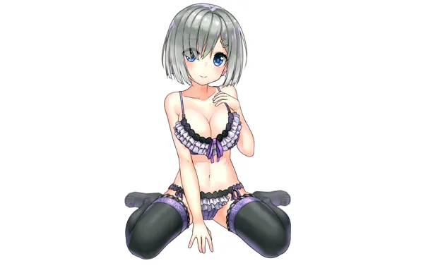 Wallpaper Lingerie Panties Panty Blue Eyes Thighhighs Bra Short