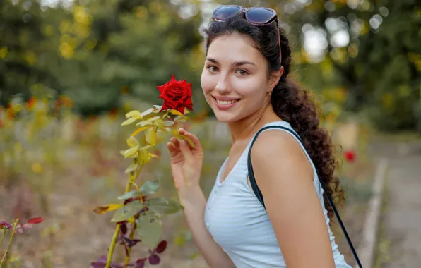 Wallpaper Long Hair Red Rose Model Brunette Gorgeous Photoshoot