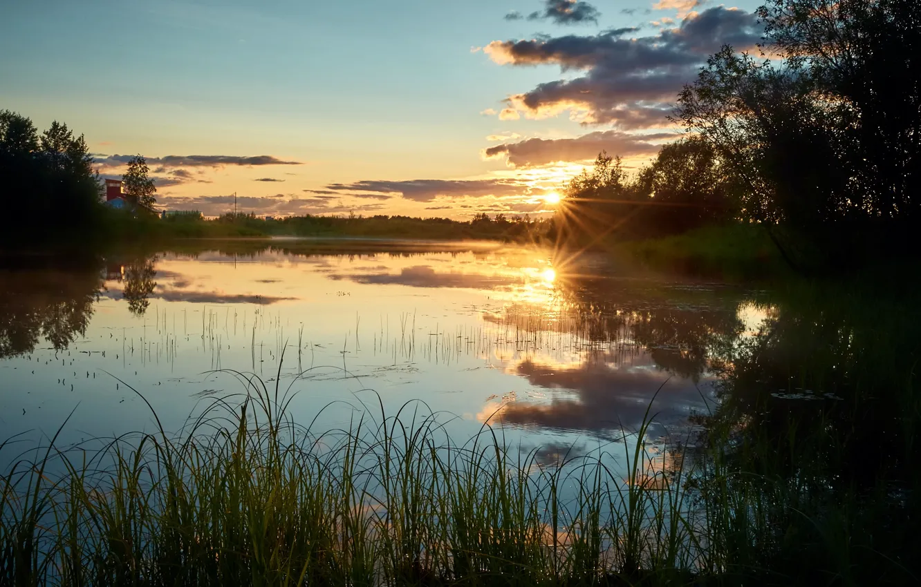 Wallpaper Grass The Sun Rays Landscape Sunset Nature River