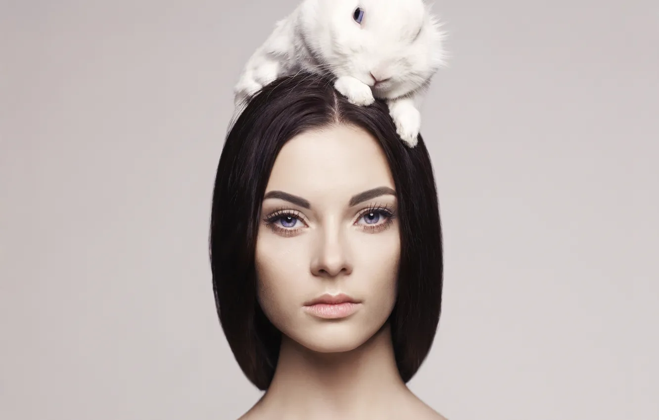 Wallpaper Rabbit Blue Eyes Nude Brunette For Mobile And Desktop