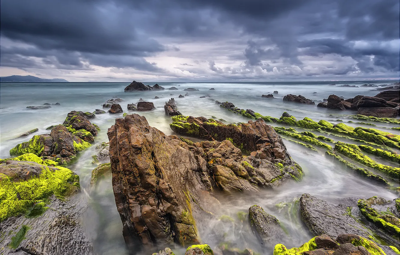 Wallpaper Sea Summer The Sky Clouds Stones Rocks Spain Barrika