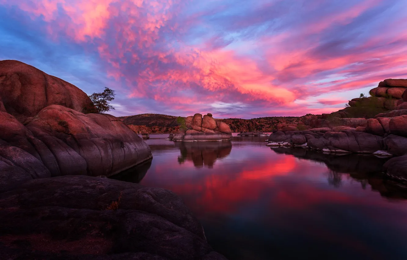 Wallpaper Sunset Nature Lake Stones For Mobile And Desktop Section