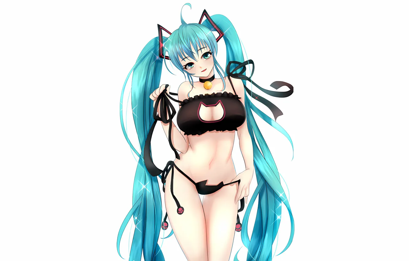 Wallpaper Girl Sexy Lingerie Pantsu Bra Hatsune Miku Cleavage