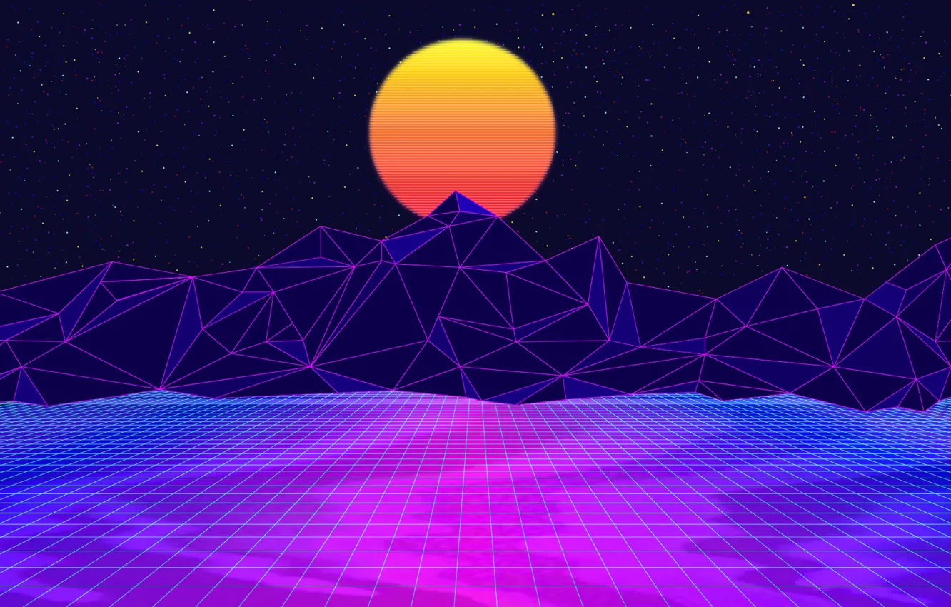 Wallpaper The Sun Mountains Music Space S Neon S Synth For