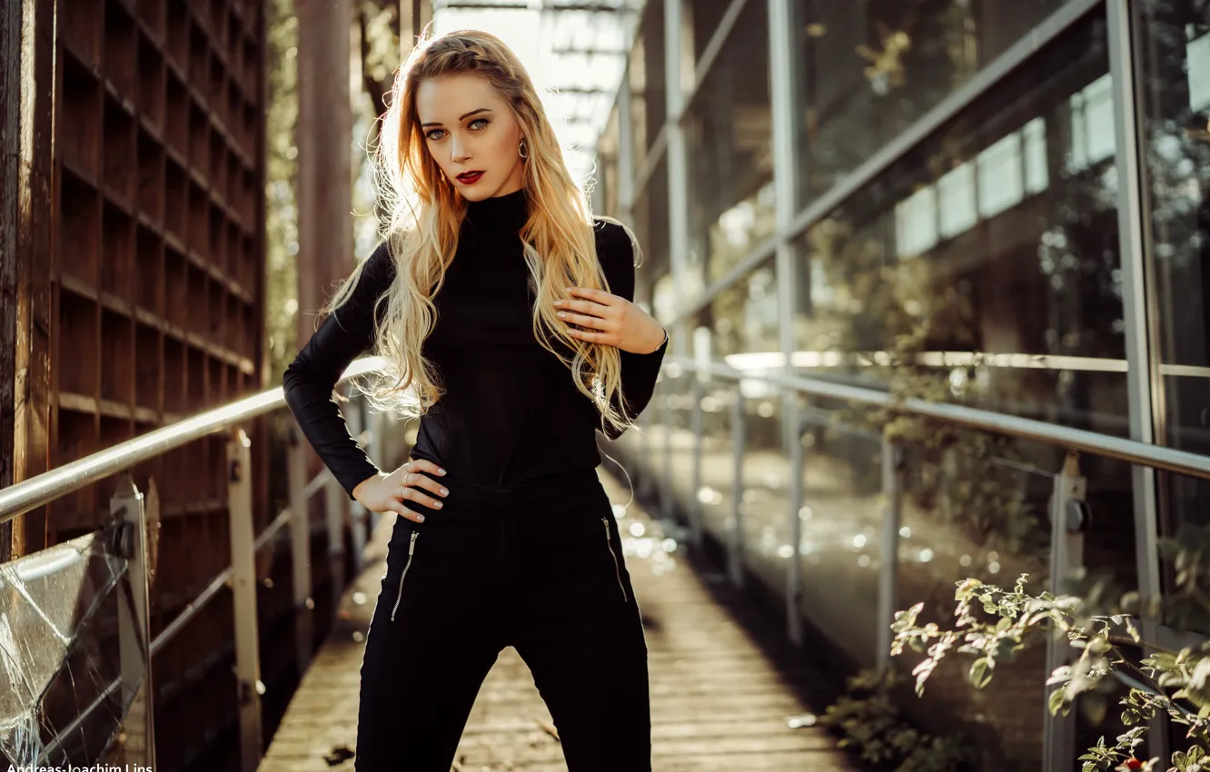 Wallpaper Girl Pose Portrait Blonde In Black Bokeh Luisa Bergy