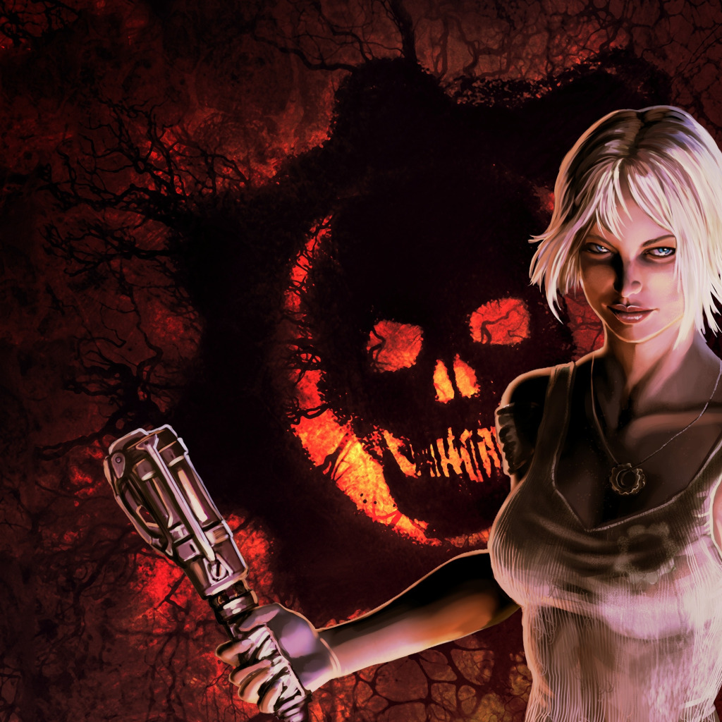 Download wallpaper girl, skull, pomegranate, gear, Gears of War, Anya Stroud,  section games in resolution 1024x1024