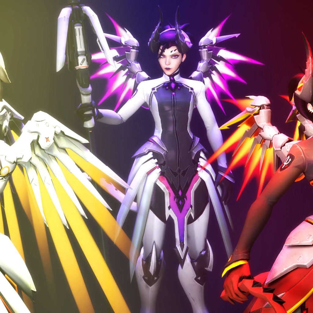 Download wallpaper wings, angel, the demon, horns, Imp, Overwatch, mercy,  Angela Ziegler, section games in resolution 1024x1024