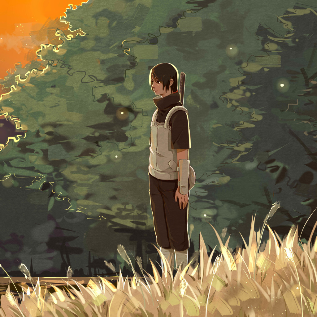 Download wallpaper field, grass, trees, naruto, art, itachi uchiha, anbu,  section other in resolution 1024x1024