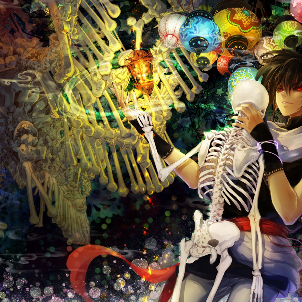 Download wallpaper elf, anime, art, bones, skeleton, guy, lanterns, section  other in resolution 1024x1024