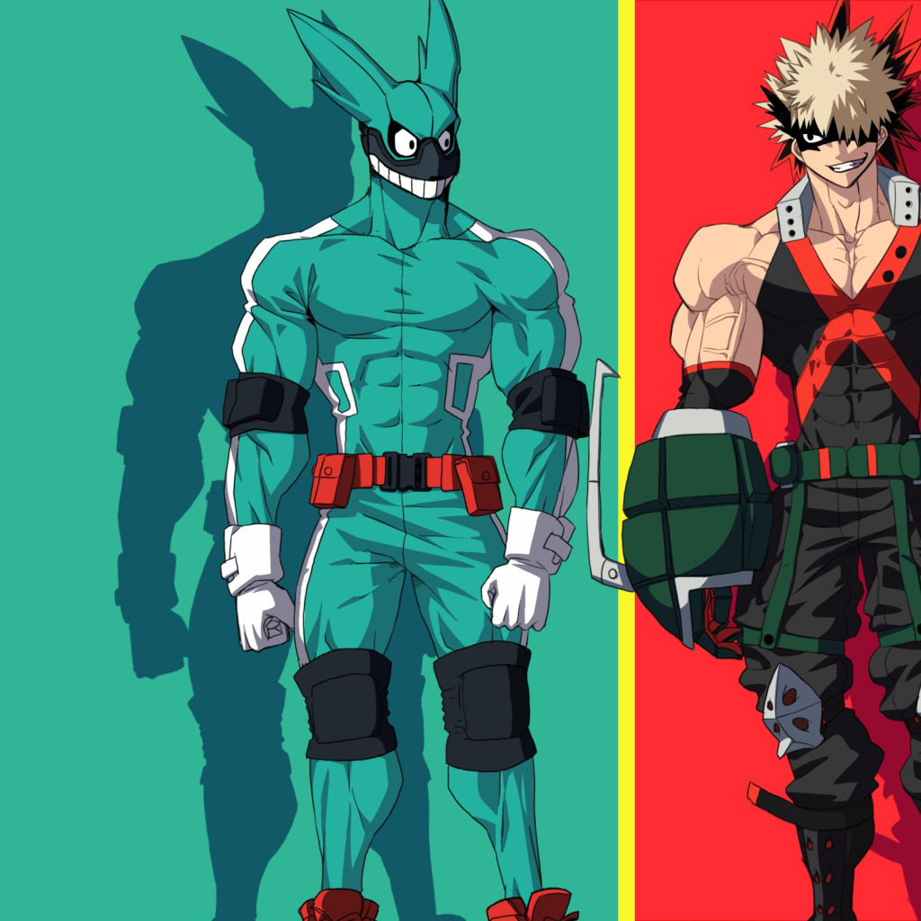 Download wallpaper green, red, rabbit, anime, hero, friends, manga,  powerful, section shonen in resolution 1024x1024