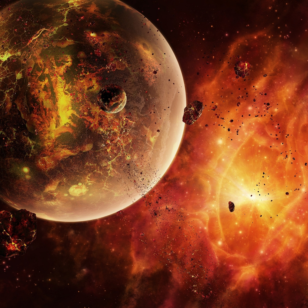 Download wallpaper asteroids, the red-hot planet, dead sistem, section ...