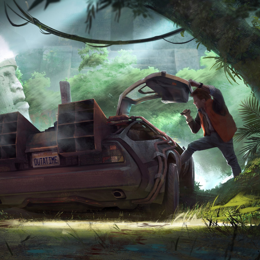 Download wallpaper Figure, Machine, Jungle, Fantasy, DeLorean DMC-12 ...