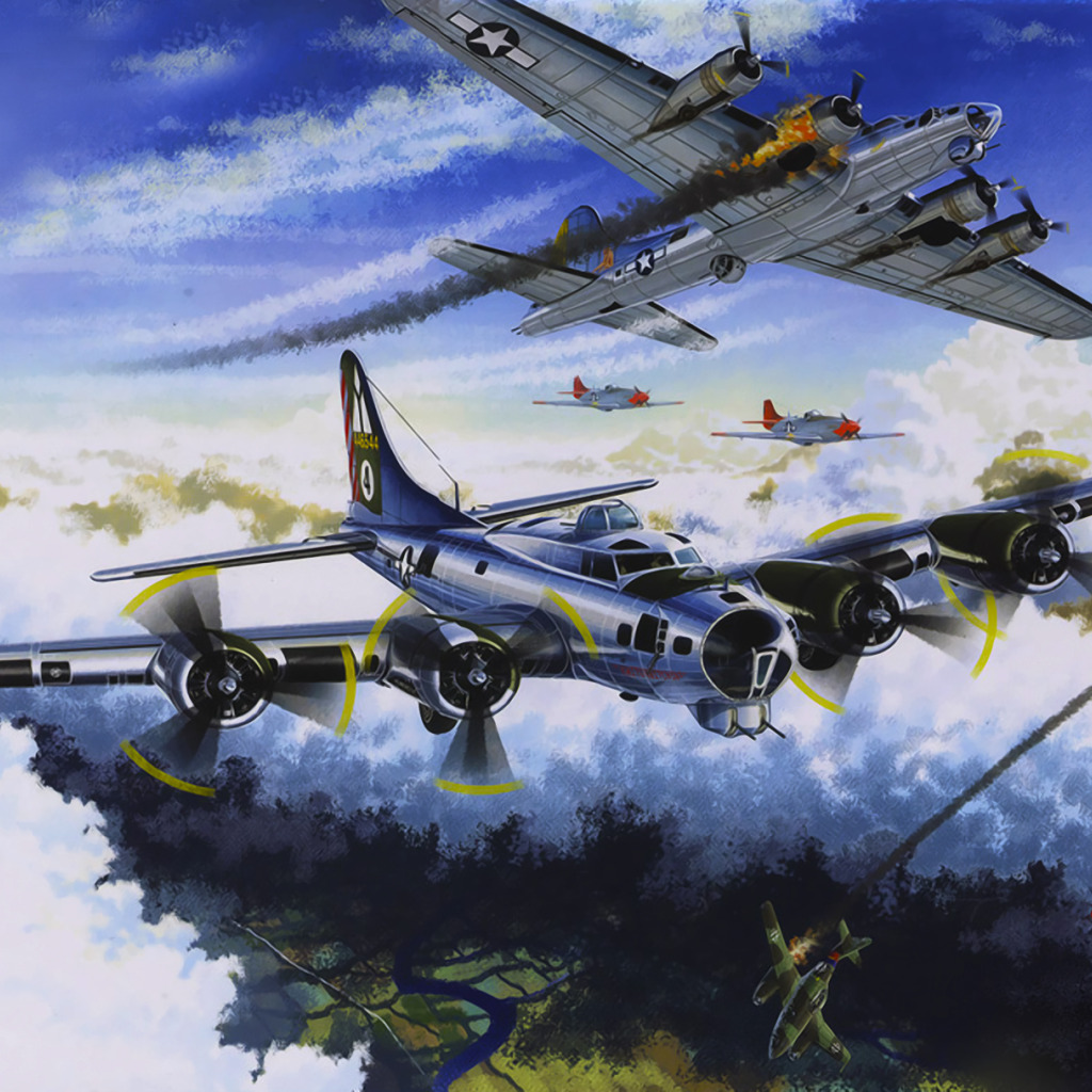 Download wallpaper war, art, painting, aviation, ww2, Boeing B-17 ...