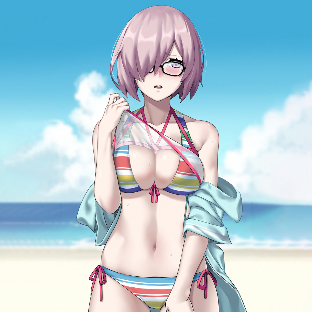 Download wallpaper girl, sexy, beach, sea, boobs, anime, beautiful, pretty,  section seinen in resolution 1024x1024