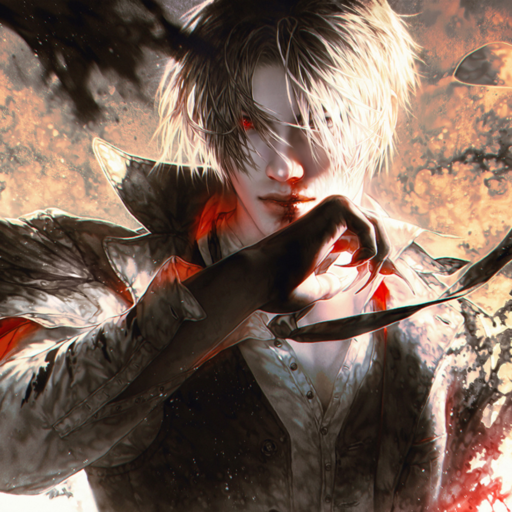 Download wallpaper blood, hand, demon, male, guy, anime, art, section  seinen in resolution 1024x1024