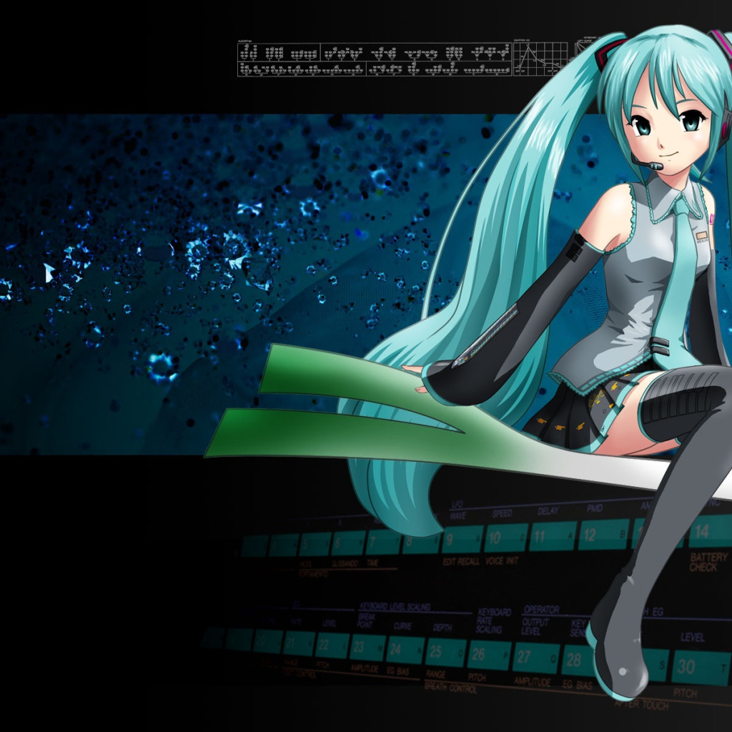 Download wallpaper tie, microphone, vocaloid, Hatsune Miku, Vocaloid, on a  dark background, black stockings, Hatsune Miku, section art in resolution  1024x1024