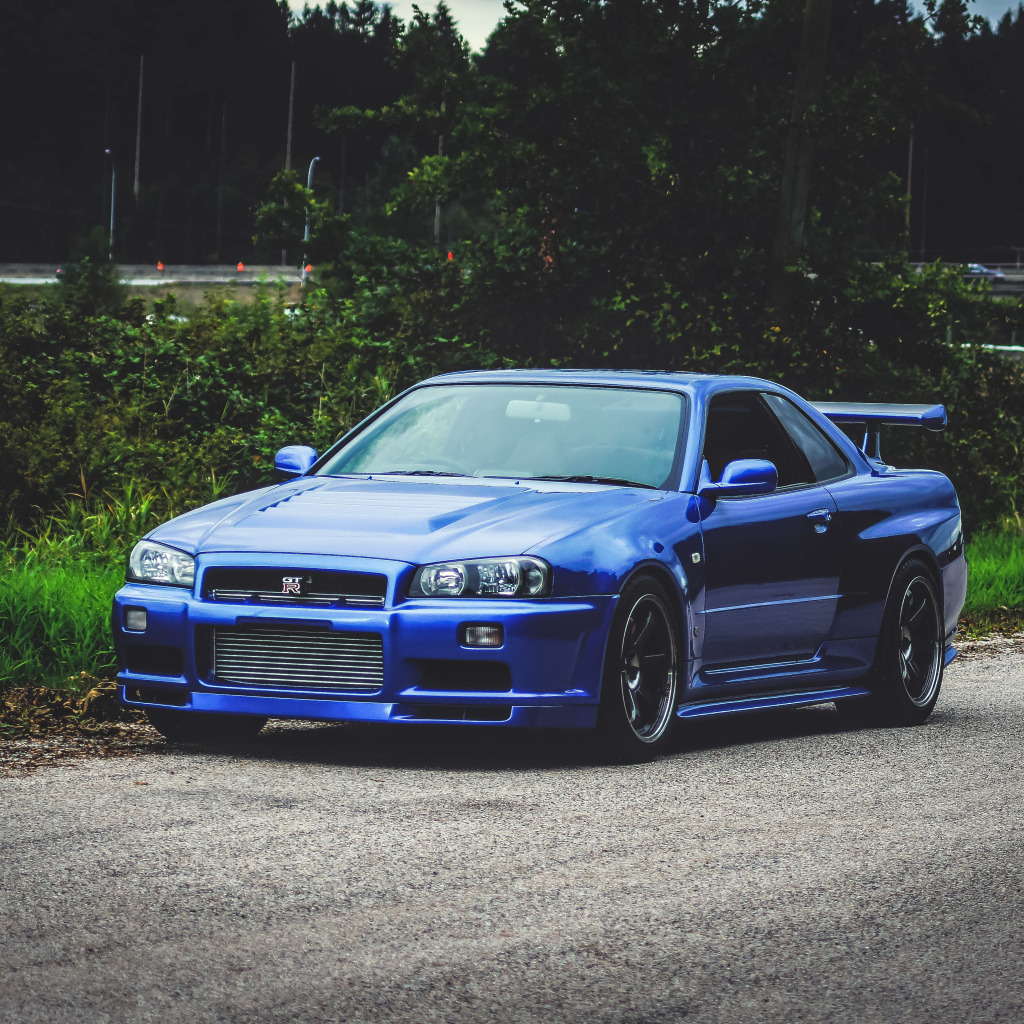 Download wallpaper Nissan, Blue, Skyline, Road, GT-R34, section nissan ...