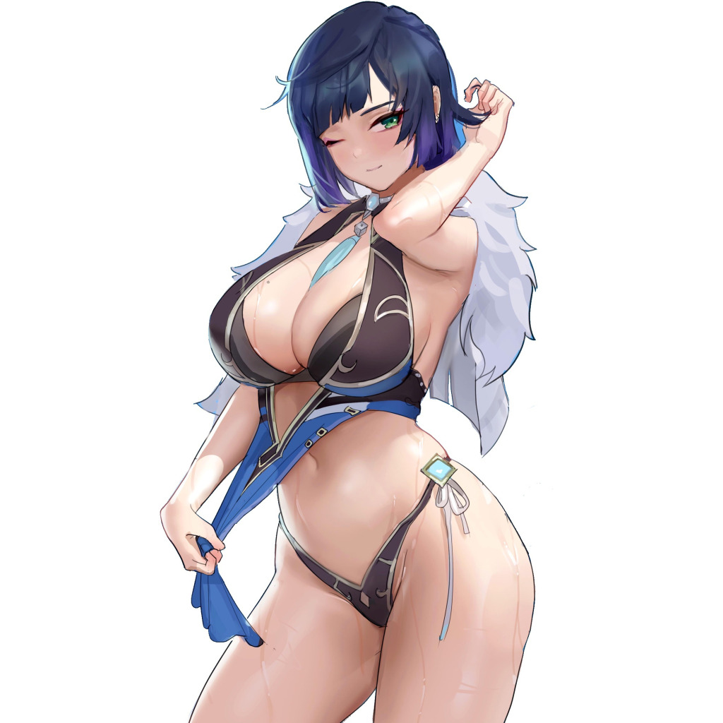 Download wallpaper girl, sexy, blue, anime, pretty, babe, thick, genshin  impact, section seinen in resolution 1024x1024