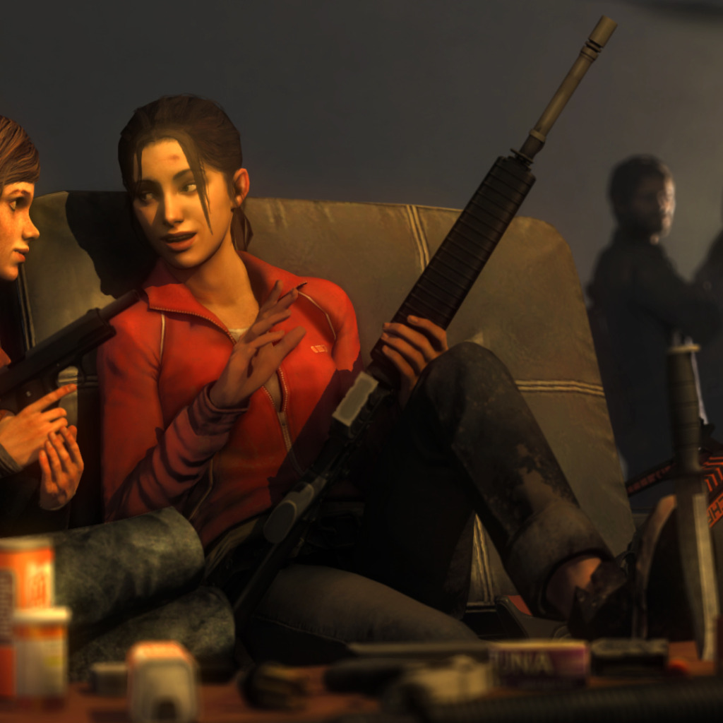 Download wallpaper girl, gun, weapons, girl, Left 4 Dead, crossover, Zoey,  The Last of Us, section games in resolution 1024x1024