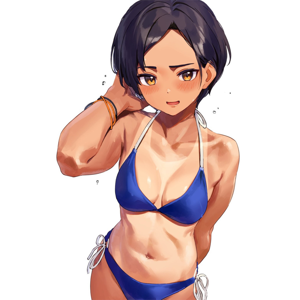 Download wallpaper sexy, Anime, girls, short hair, bikini, tan, tanned,  section seinen in resolution 1024x1024