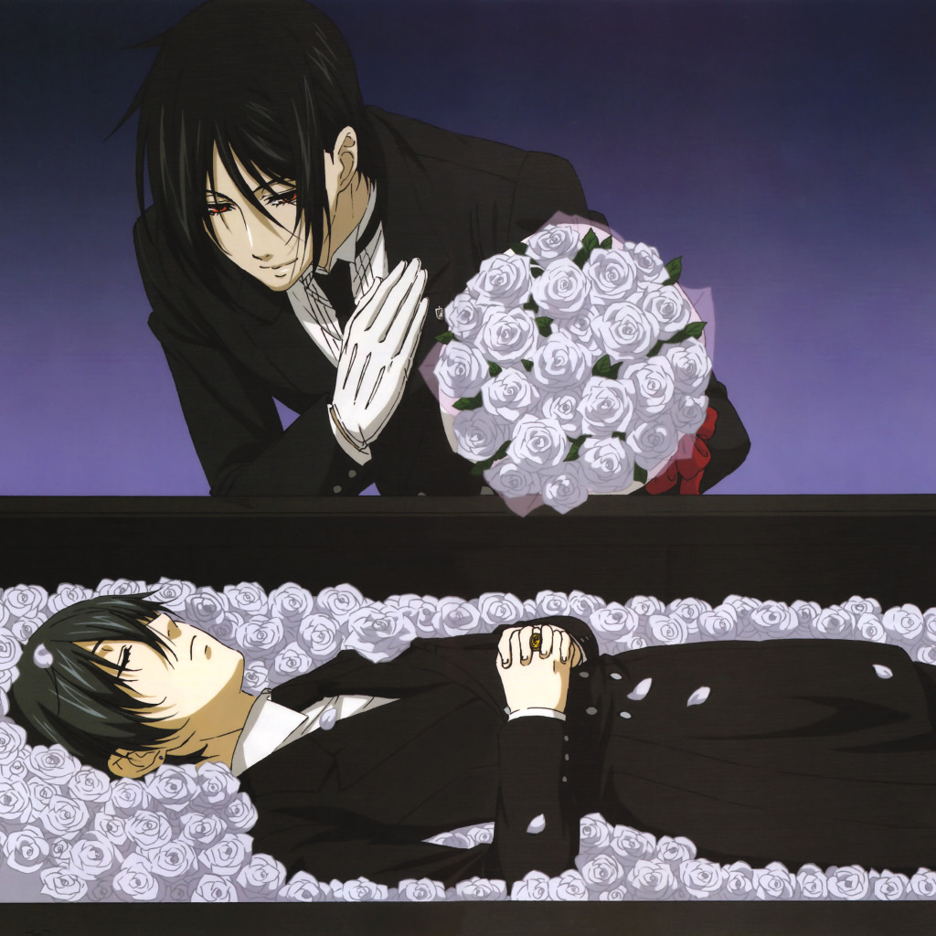 ...download. roses, white, the coffin, art, grief, Kuroshitsuji, Sebastian ...