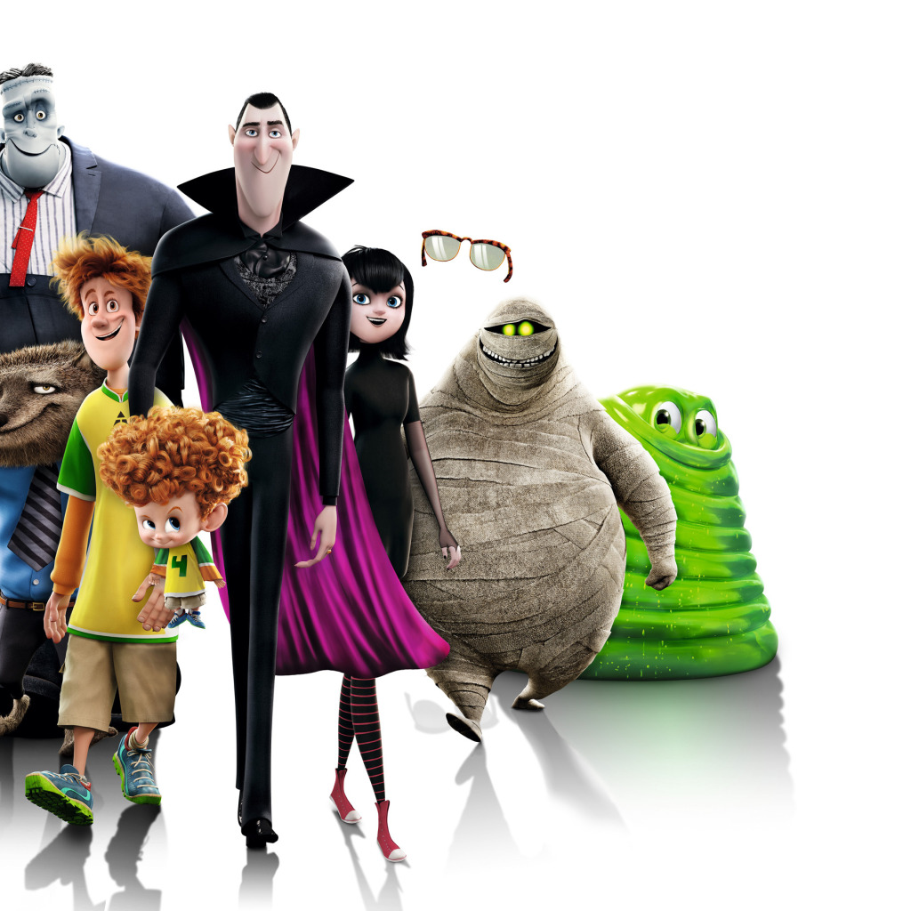 Download wallpaper cartoon, white background, characters, Frankenstein,  Dracula, Mavis, Hotel Transylvania 2, Transylvania 2, section films in  resolution 1024x1024