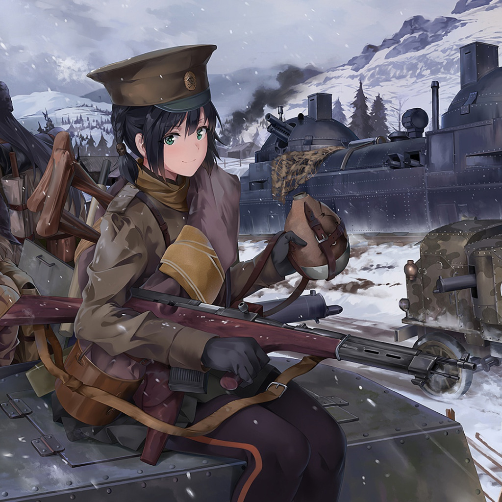 Download wallpaper winter, weapons, girls, soldiers, tank, section art in r...