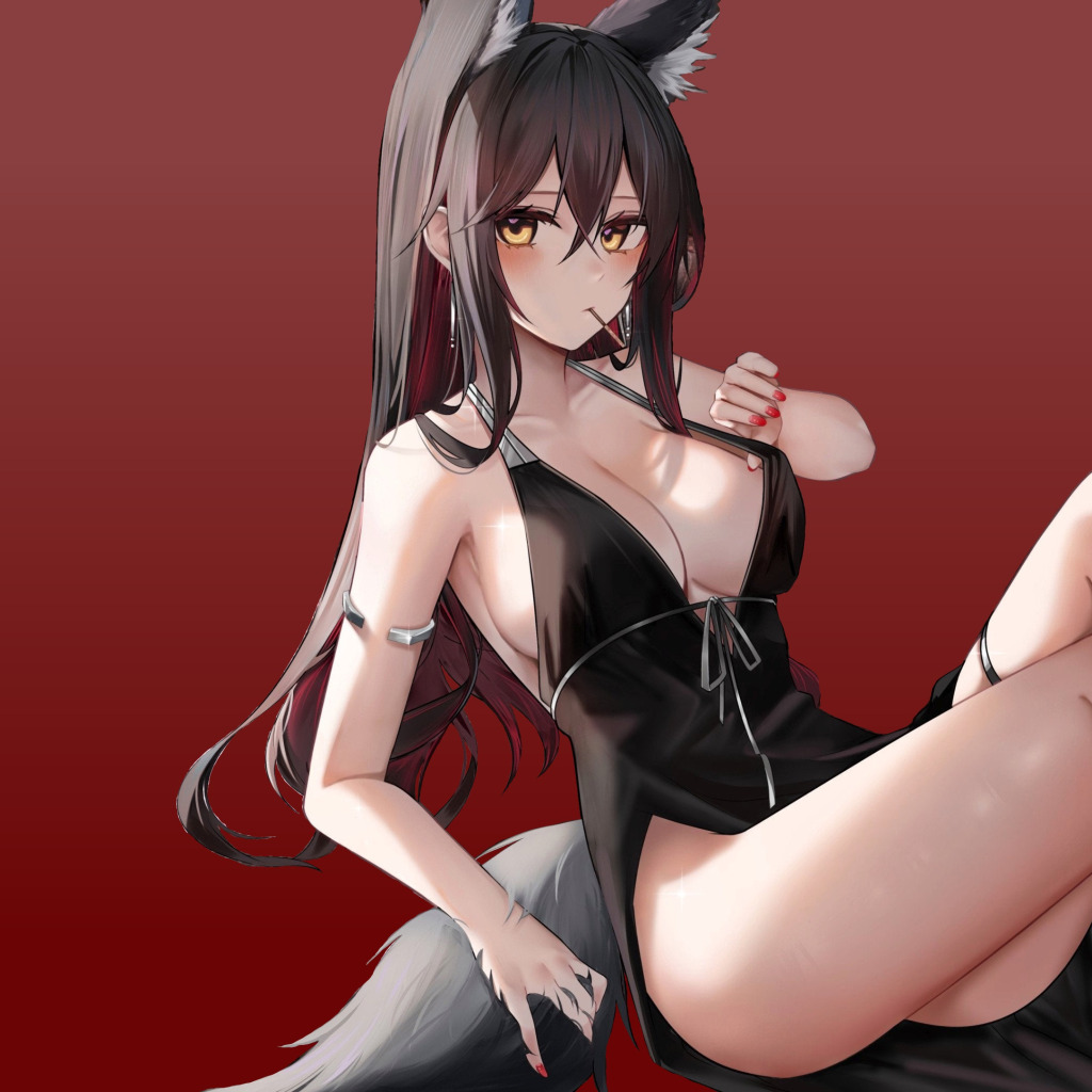 Download wallpaper girl, hot, sexy, cleavage, dress, anime, pretty, thighs,  section seinen in resolution 1024x1024