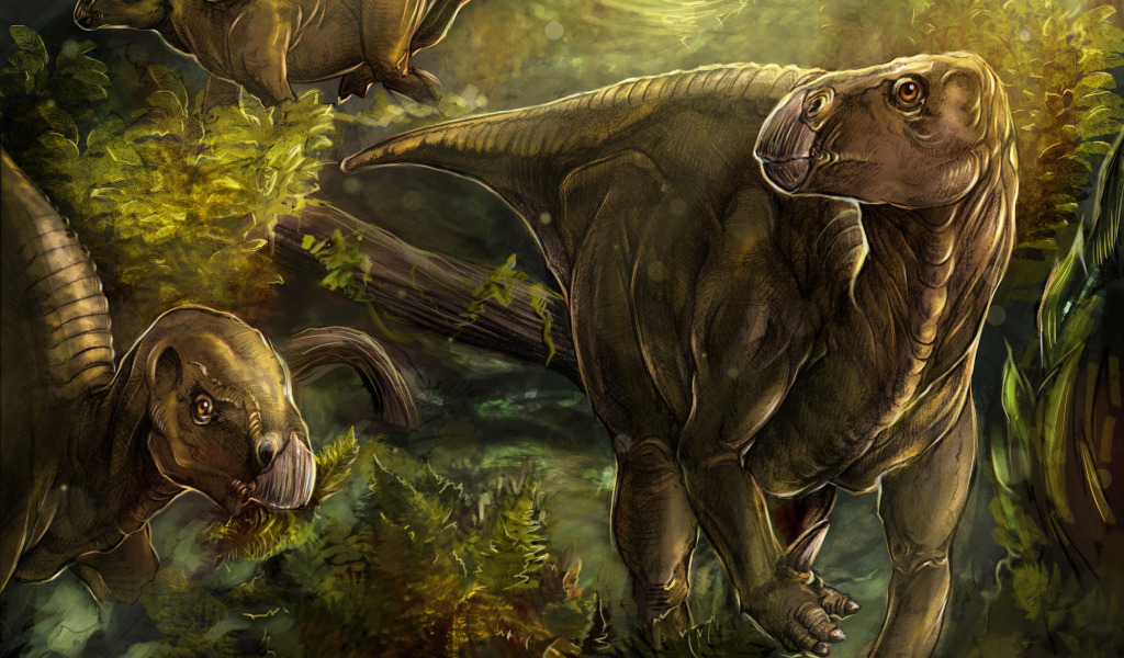 Download wallpaper forest, art, dinosaurs, iguanodon, iguanodon ...