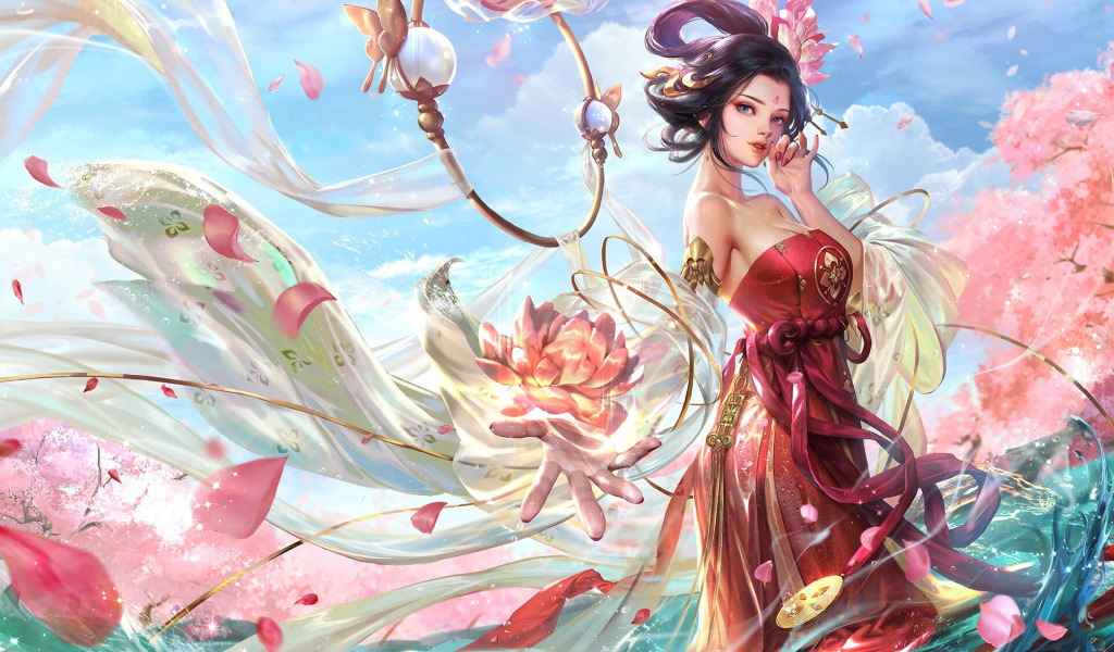 Download Wallpaper Girl Magic Fantasy Art Lotus Yang Yuhuan Fast Section Art In