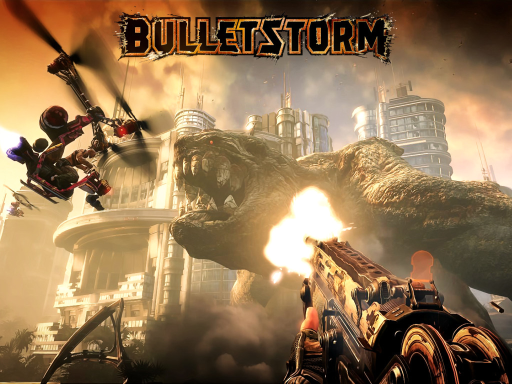 Download wallpaper weapons, the game, monster, helicopter, Bulletstorm,  mutant, section games in resolution 1024x768