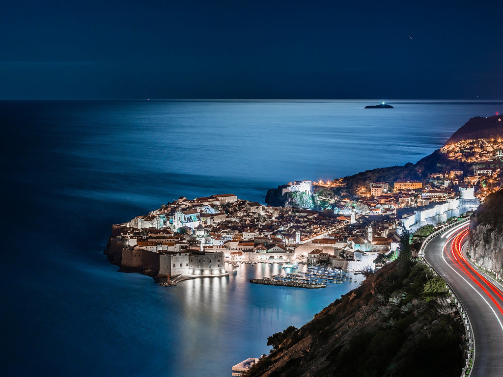 sea, night, the city, lights, excerpt, resort, Croatia, Dubrovnik