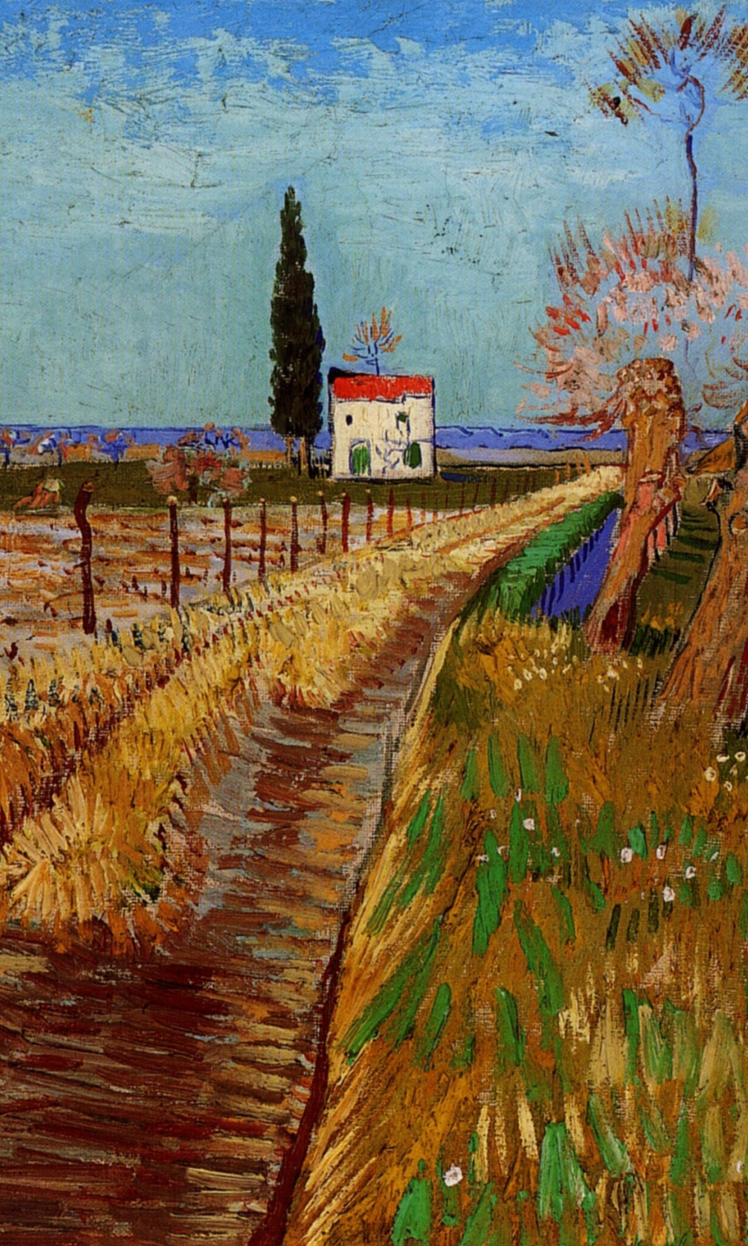 Download wallpaper Vincent van Gogh, a Field with Willows, Path Through 