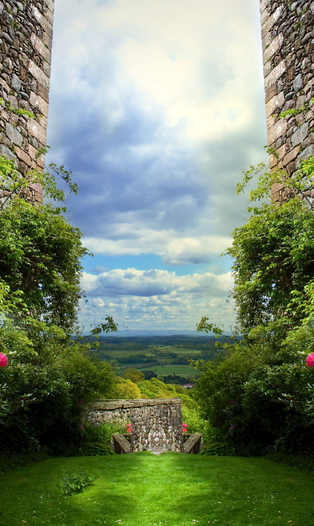 Download wallpaper the sky, clouds, flowers, wall, Nature, ruins, sky ...