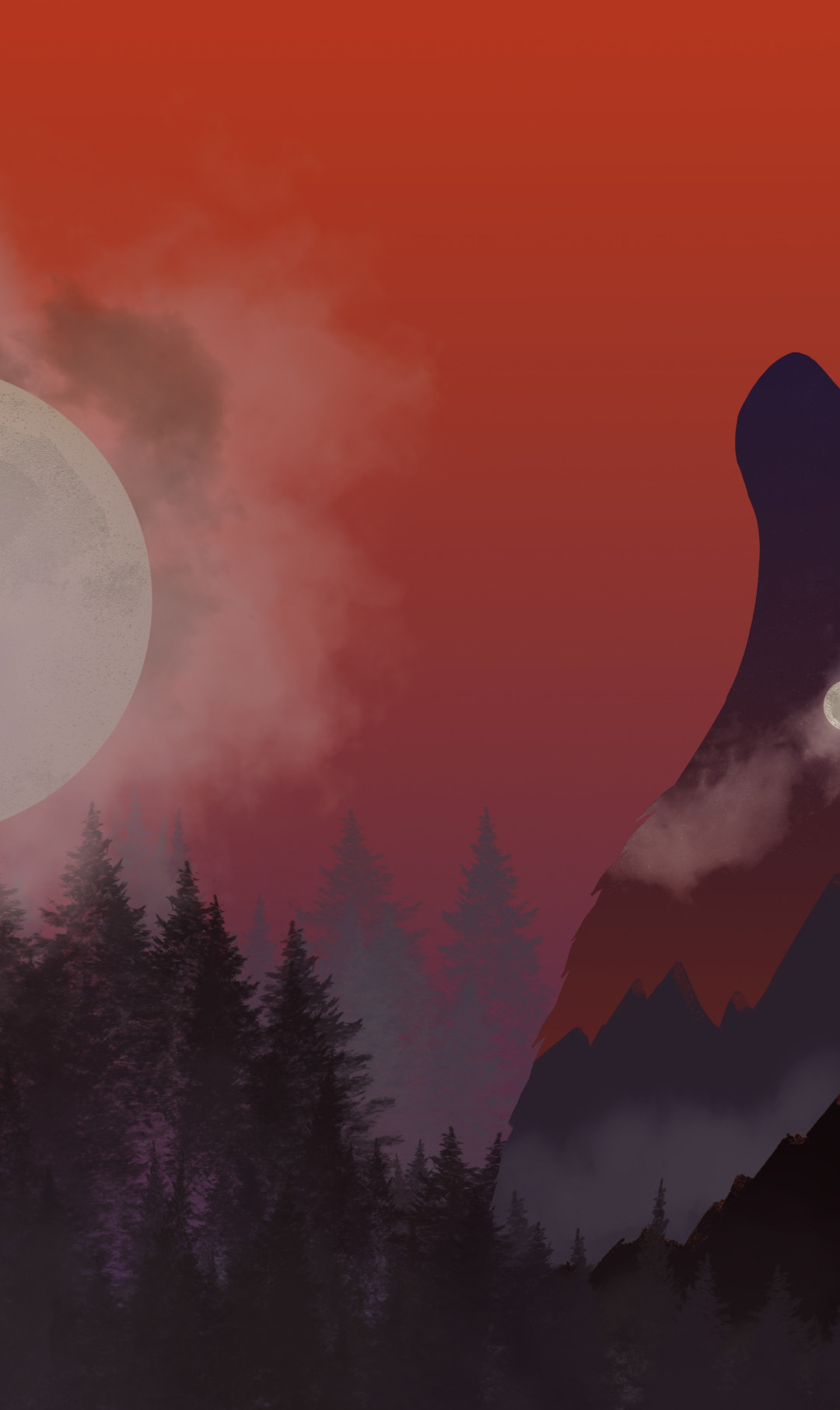 Download wallpaper forest, mountains, the moon, figure, wolf, section ...