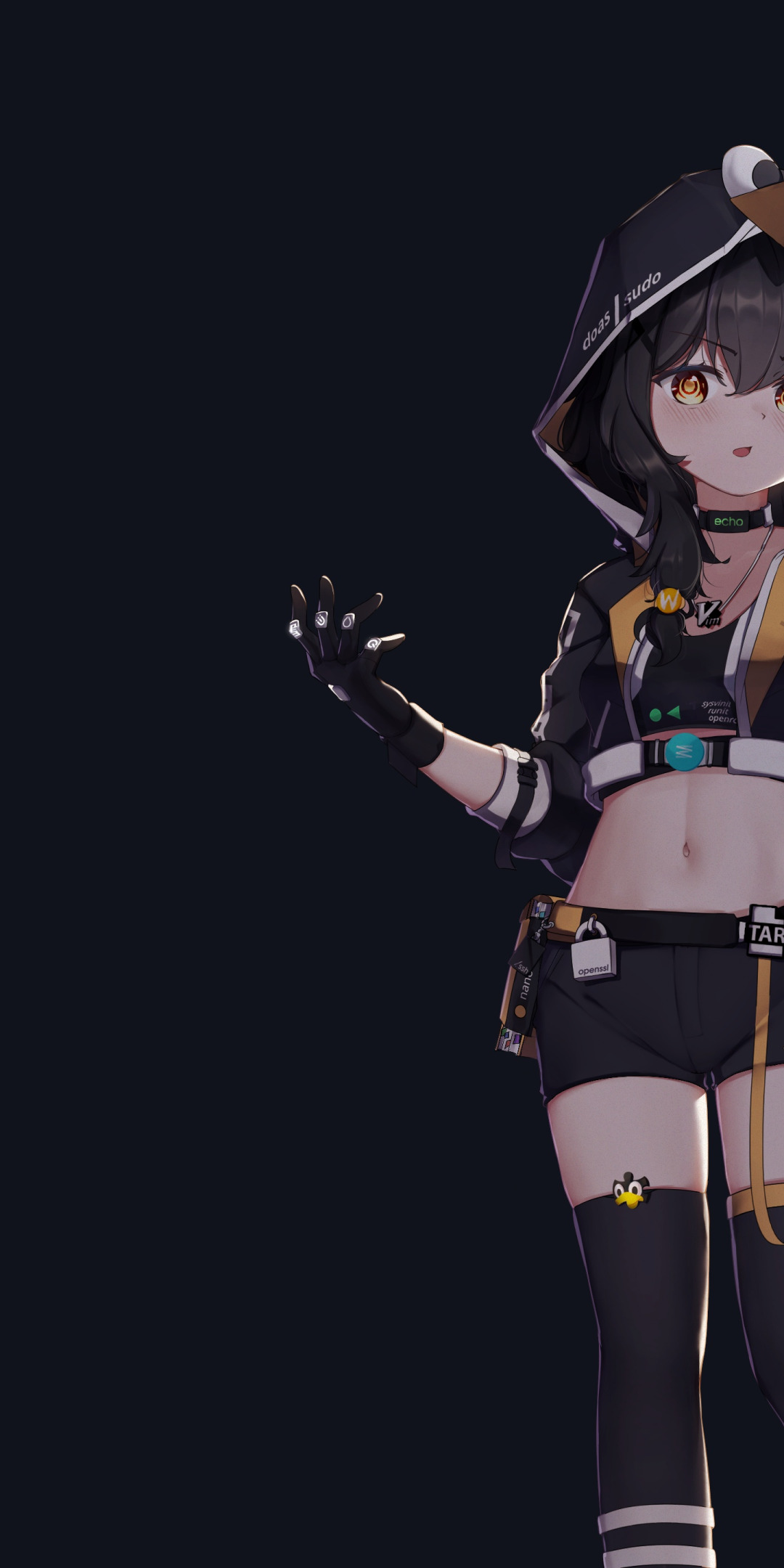 Download wallpaper Linux, belly, black background, standing, anime girls,  open mouth, simple background, belly button, section other in resolution  1080x2160