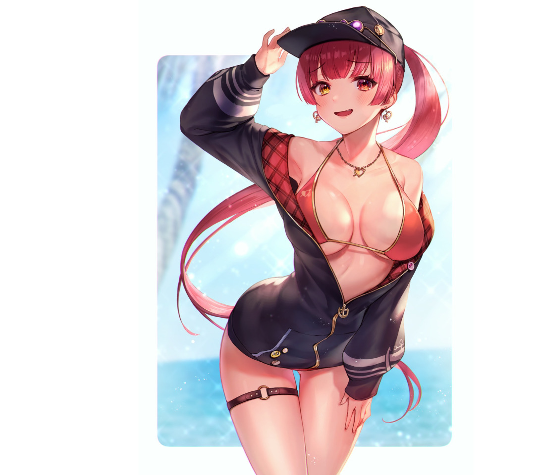 Download wallpaper girl, hot, sexy, Anime, pretty, bikini, red head,  virtual YouTube, section seinen in resolution 1080x960