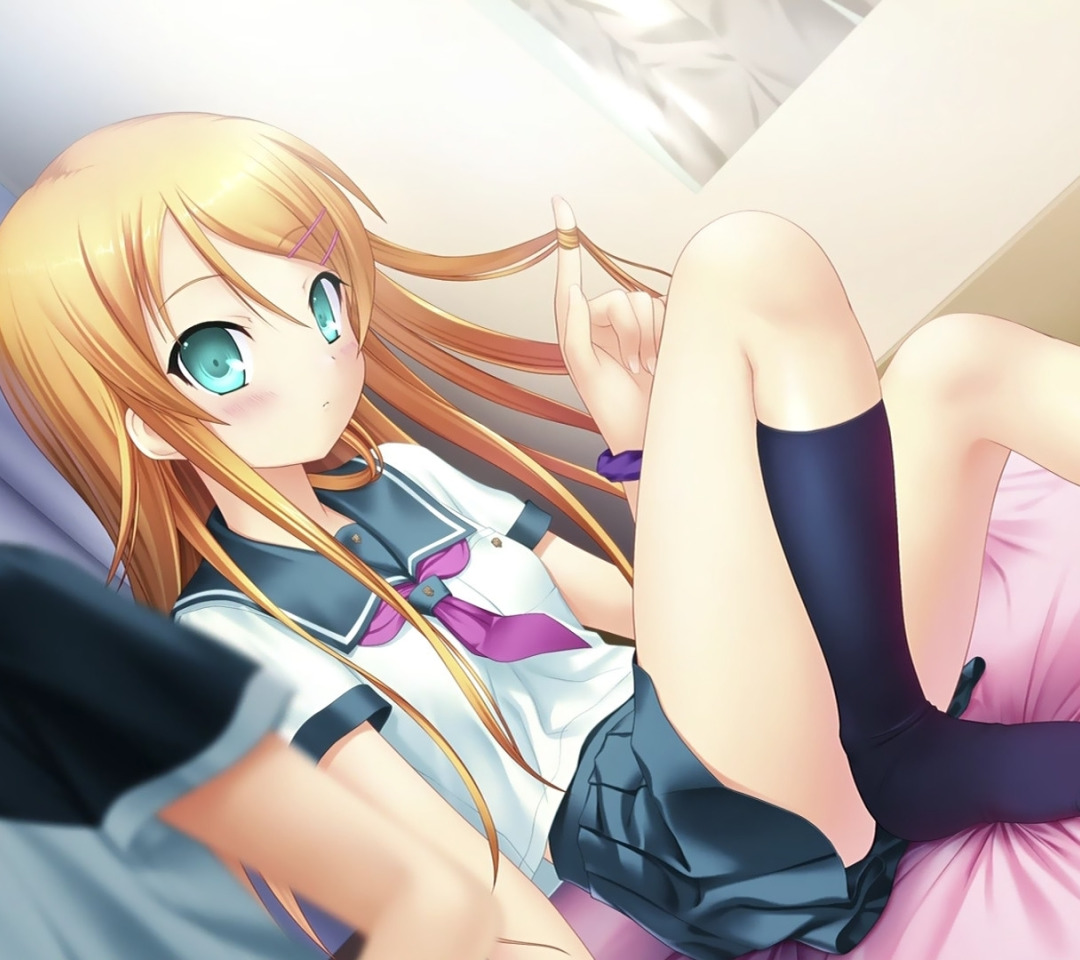 bed, schoolgirl, knee, two, long hair, ore no imouto ga konna ni kawaii wak...