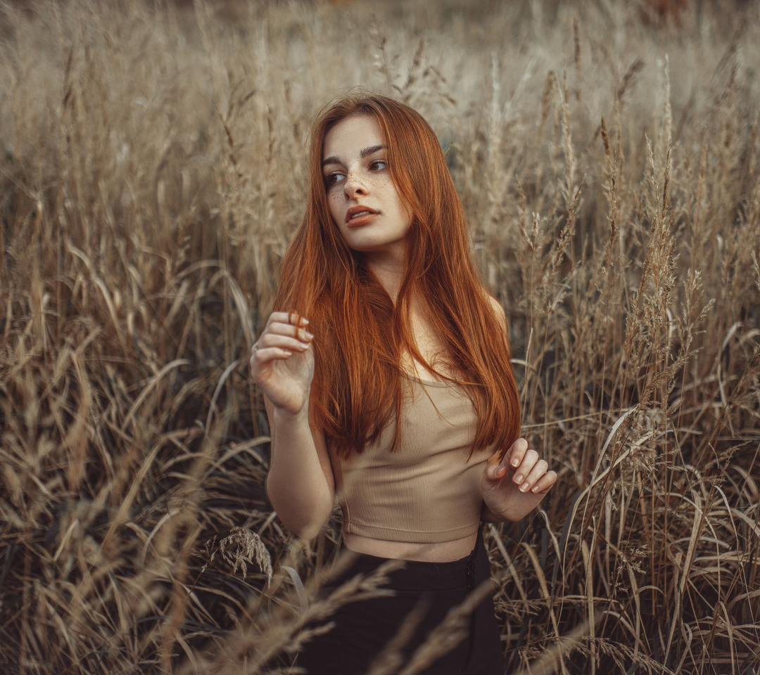 Download Wallpaper Field Girl Pose Red Redhead Long Hair Jiří Tulach Section Girls In 8422