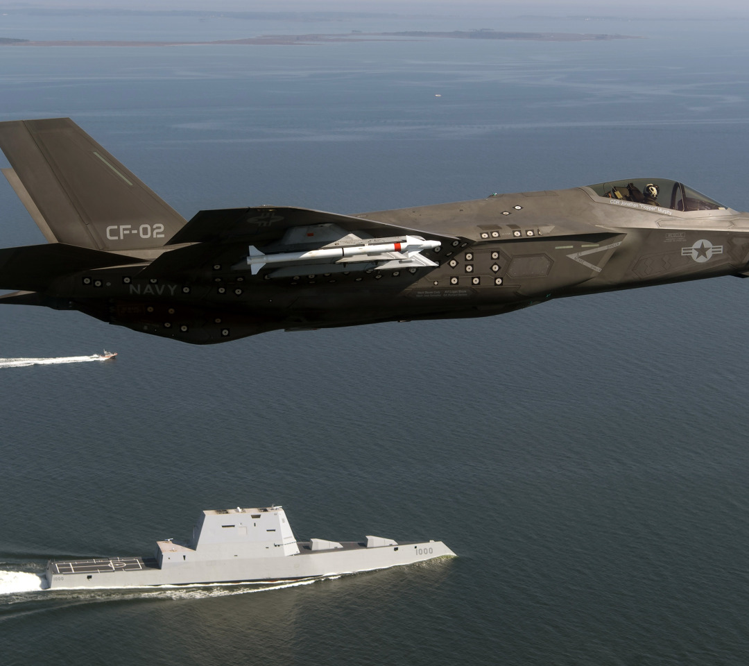 Download wallpaper weapons, army, USA, USS Zumwalt (DDG 1000), F-35 ...